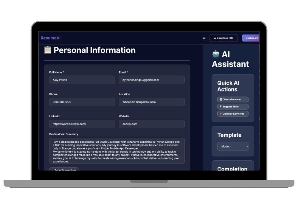 AI-Driven Resume Builder with Smart Content Suggestions and PDF Export
