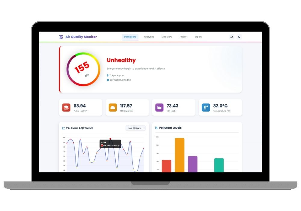Real-Time Air Quality Monitoring System with ML Prediction - Flask Python Final Year Project