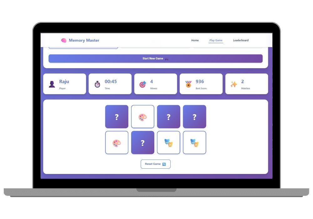 Memory Master - Advanced Memory Card Matching Game | Final Year Project with Source Code